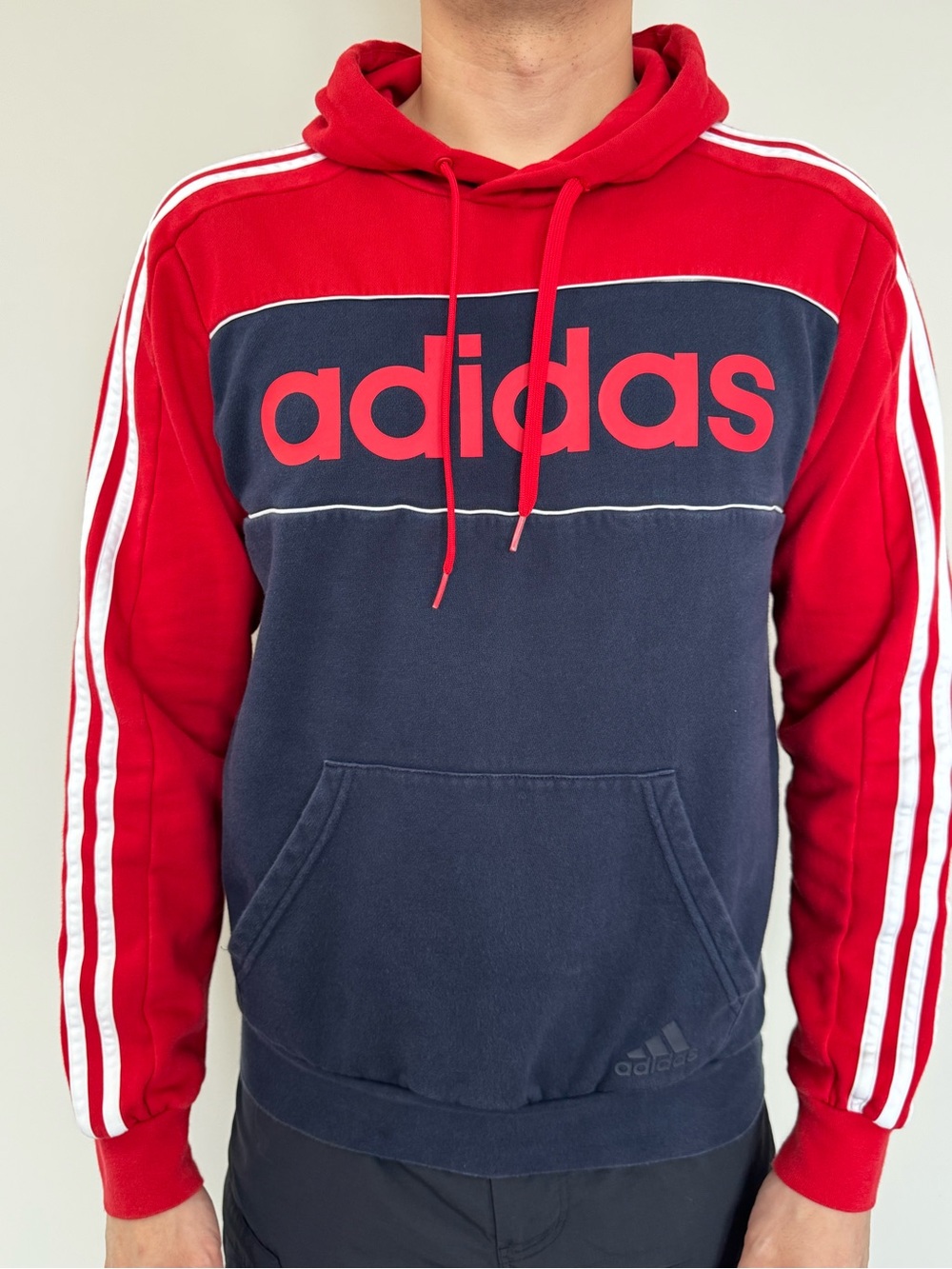 adidas Red & Navy Pullover Hoodie with Chest Logo